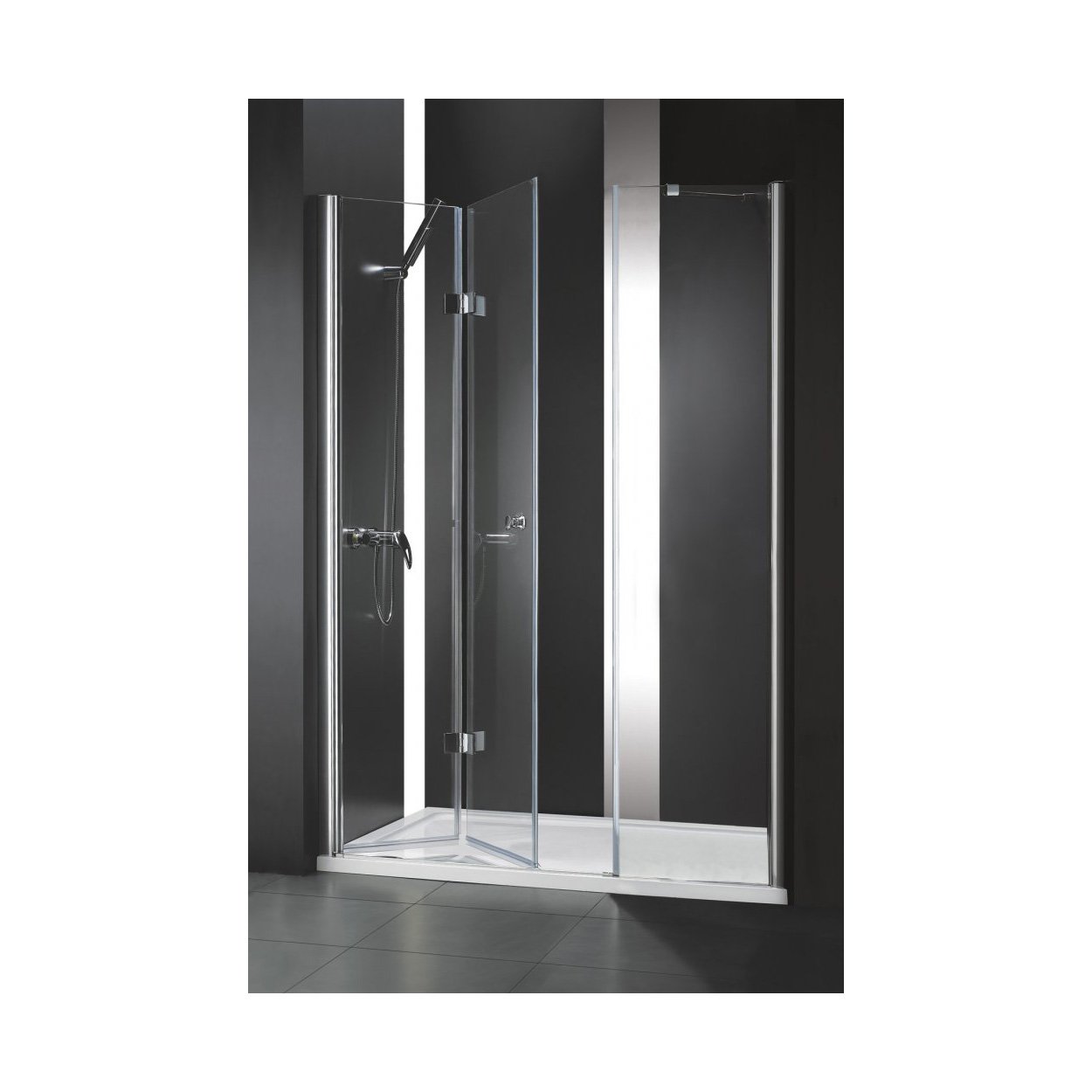 Душевая дверь Cezares (Цезарис) ELENA-W-BS-13-80+50/50-C-Cr цвет профиля хром, стекло прозрачное 6 мм 195х173 см