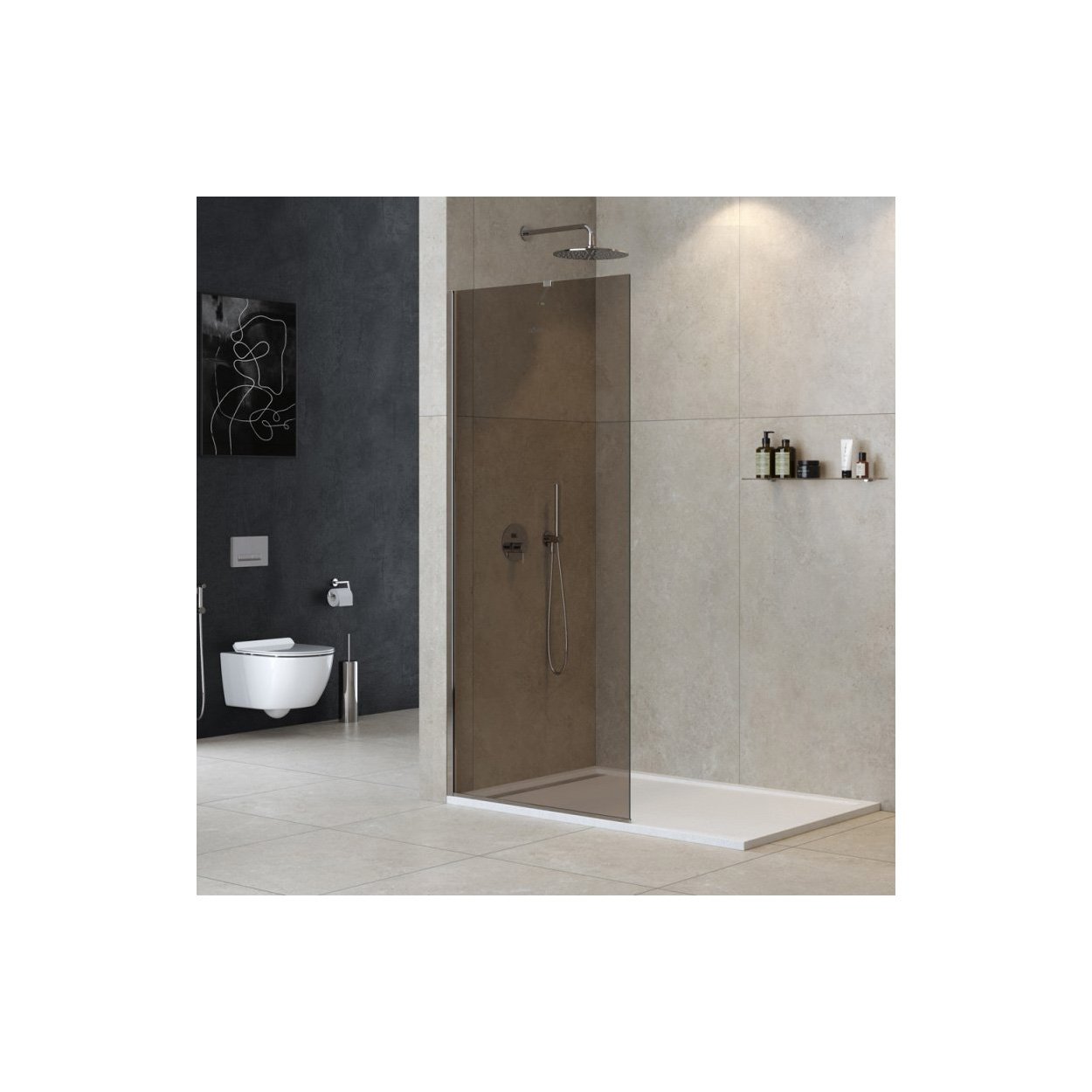 Душевая перегородка Cezares (Цезарис) LIBERTA-L-1-TB-80-BR-Cr универсальная с односторонним входом, стекло бронза, профиль хром, 80x195 см