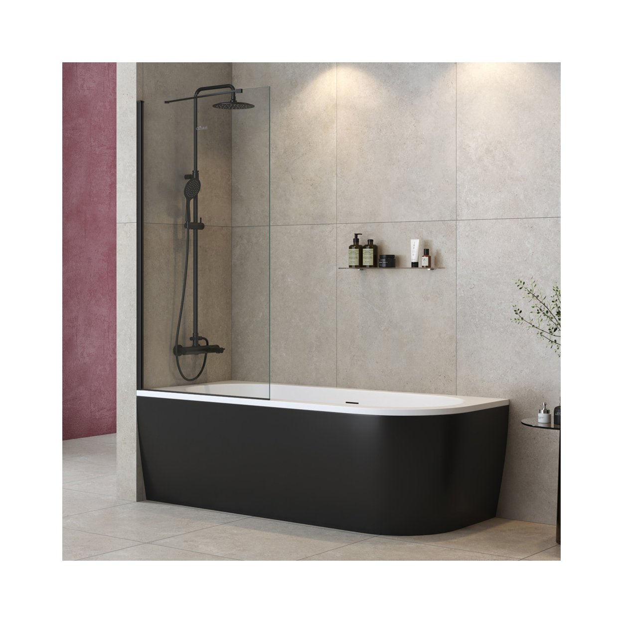 Душевая шторка на ванну Cezares (Цезарис) LIBERTA-V-1-TB-80/155-C-NERO универсальная, черный