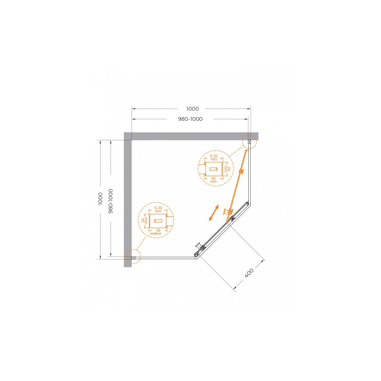 Душевой уголок Cezares (Цезарис) RELAX-304-P-1-100-C-BORO цвет профиля золото, стекло прозрачное 8 мм 100х200х100 см
