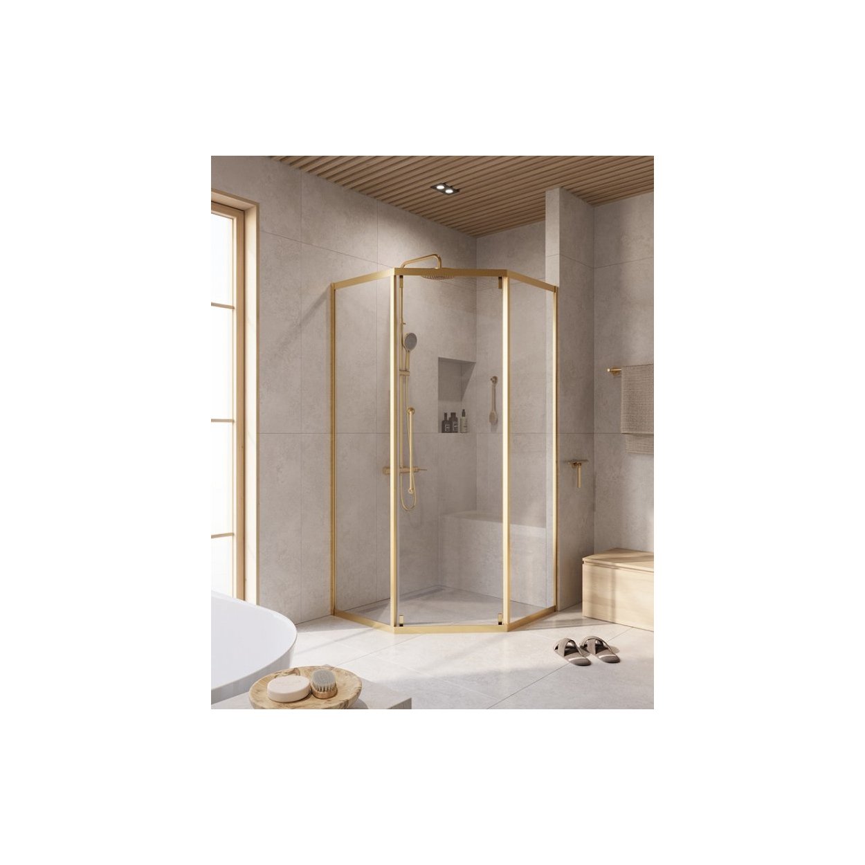 Душевой уголок Cezares (Цезарис) RELAX-304-P-1-100-C-BORO цвет профиля золото, стекло прозрачное 8 мм 100х200х100 см