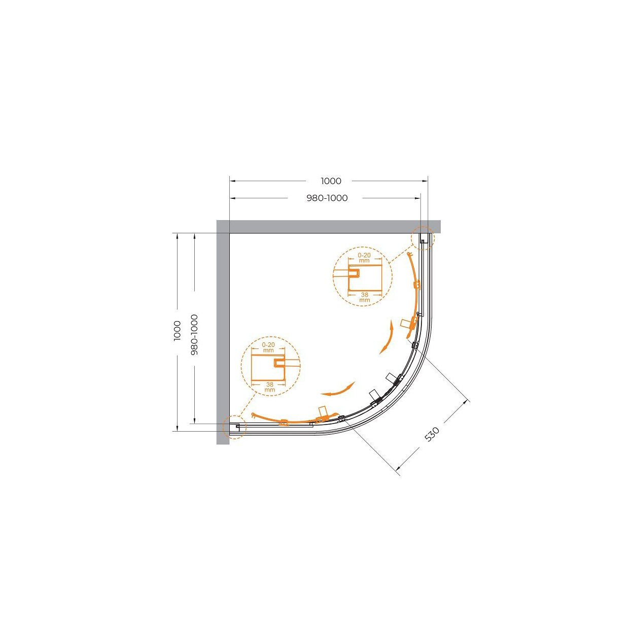 Душевой уголок Cezares (Цезарис) RELAX-304-R-2-100-C-GM цвет профиля оружейная сталь, стекло прозрачное 8 мм 100х200х100 см