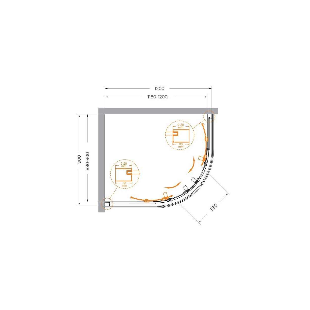 Душевой уголок Cezares (Цезарис) RELAX-304-RH-2-120/90-C-GM цвет профиля оружейная сталь, стекло прозрачное 8 мм 120х200х90 см