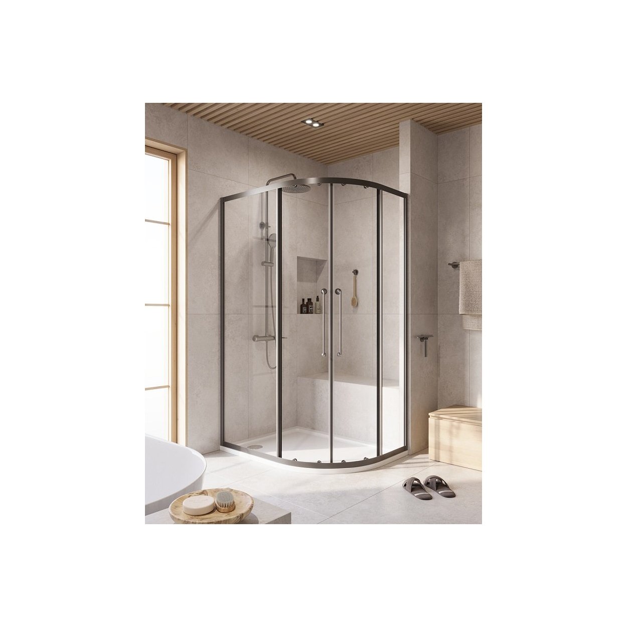 Душевой уголок Cezares (Цезарис) RELAX-304-RH-2-120/90-C-GM цвет профиля оружейная сталь, стекло прозрачное 8 мм 120х200х90 см