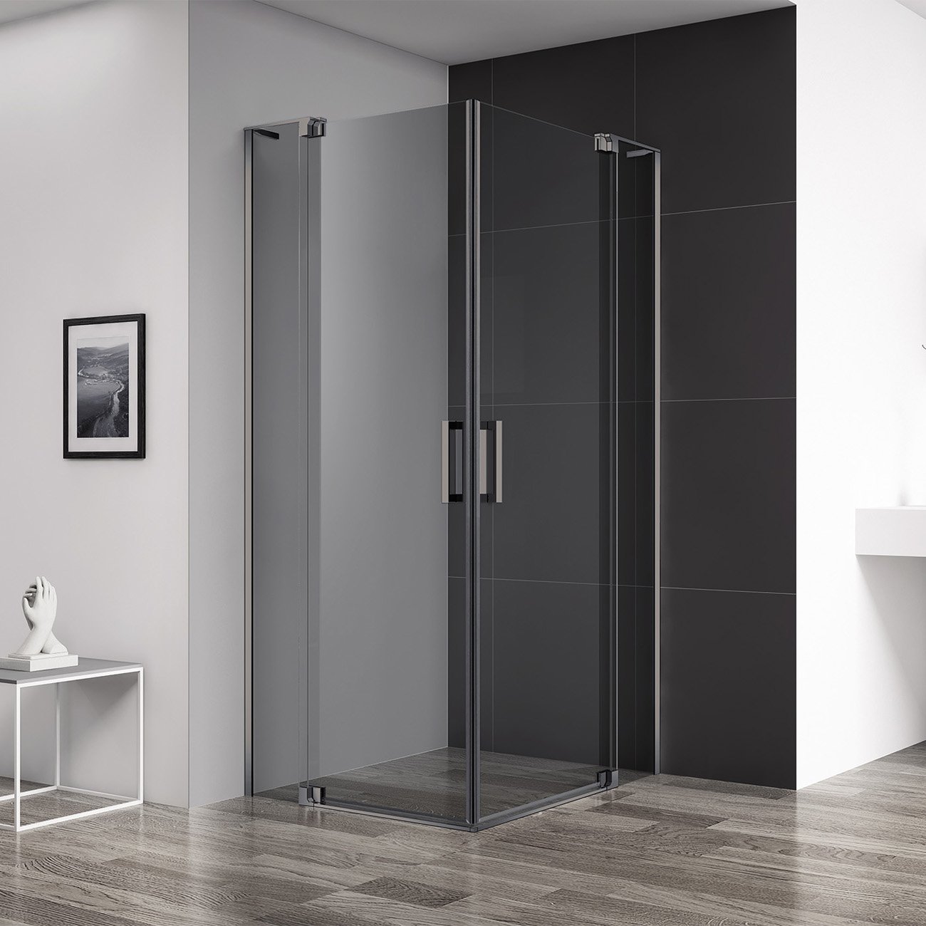 Душевой уголок Cezares (Цезарис) SLIDER-A-2-80/90-GRIGIO-GM цвет профиля оружейная сталь, стекло прозрачное 8 мм 80х195х90 см