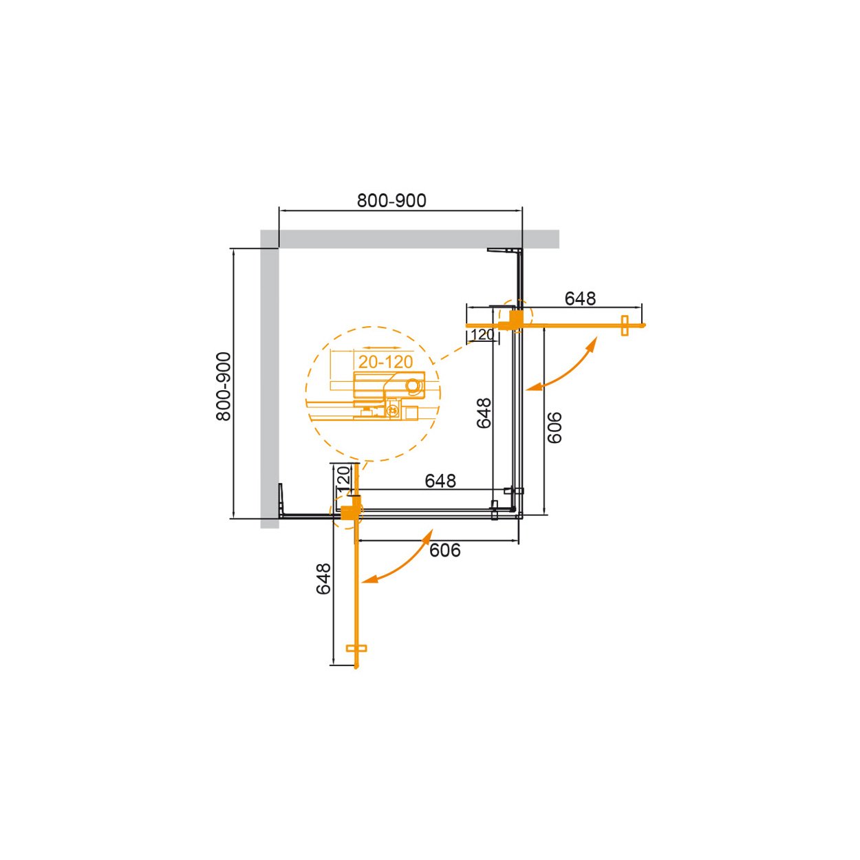 Душевой уголок Cezares (Цезарис) SLIDER-A-2-80/90-GRIGIO-GM цвет профиля оружейная сталь, стекло прозрачное 8 мм 80х195х90 см