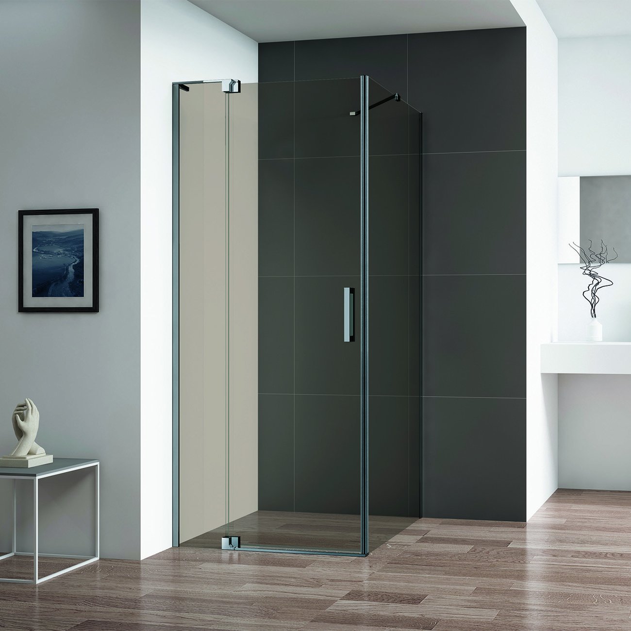 Душевой уголок Cezares (Цезарис) SLIDER-AH-1-80-80/90-BR-GM цвет профиля оружейная сталь, стекло прозрачное 8 мм 80/90х195х80 см
