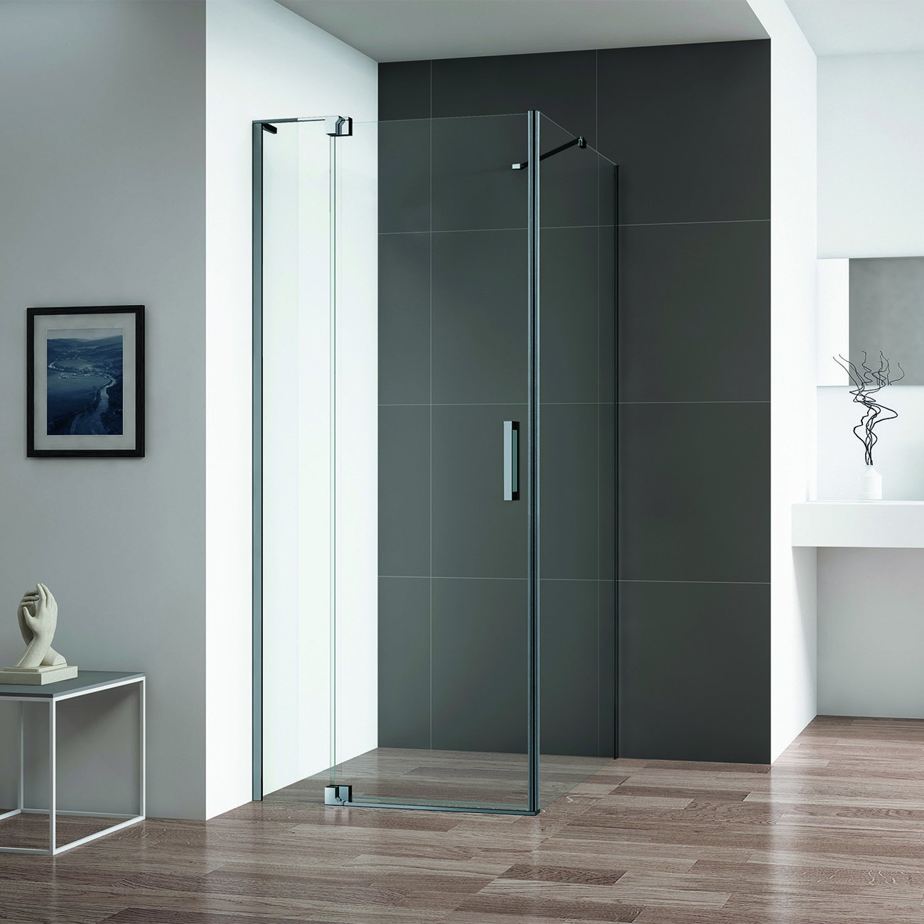 Душевой уголок Cezares (Цезарис) SLIDER-AH-1-90-100/110-C-GM цвет профиля оружейная сталь, стекло прозрачное 8 мм 1000/1100195х90 см