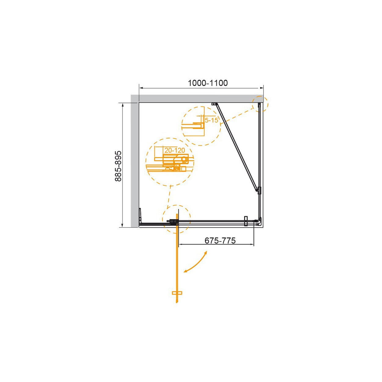 Душевой уголок Cezares (Цезарис) SLIDER-AH-1-90-100/110-C-GM цвет профиля оружейная сталь, стекло прозрачное 8 мм 1000/1100195х90 см