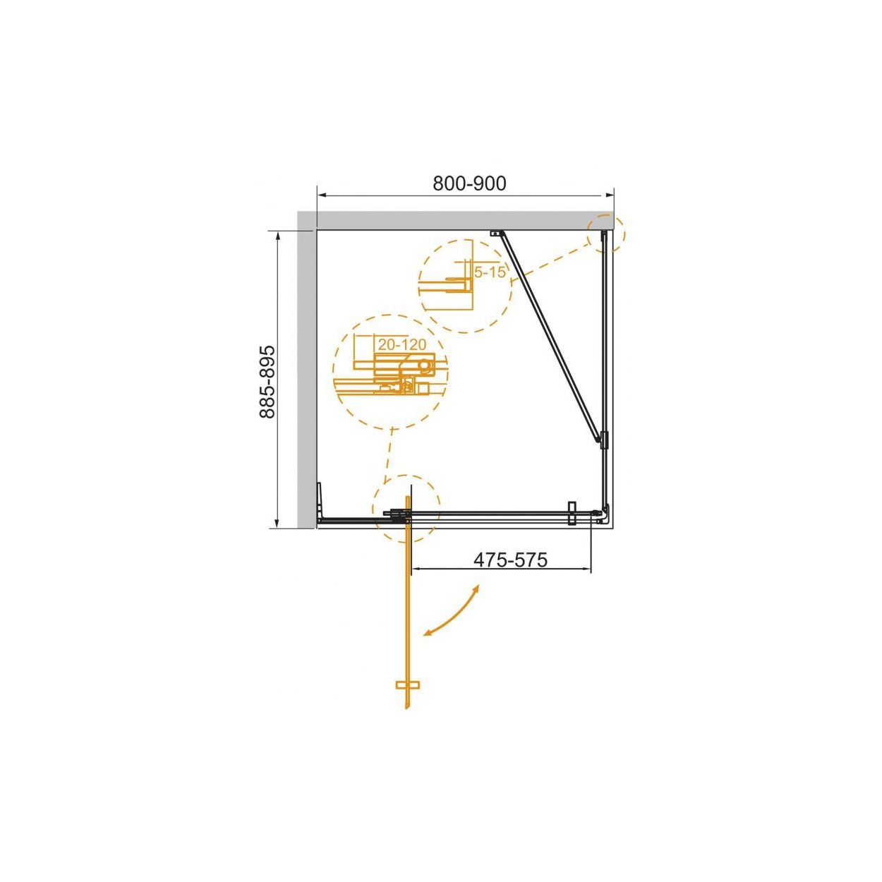 Душевой уголок Cezares (Цезарис) SLIDER-AH-1-90-80/90-C-BORO цвет профиля золото, стекло прозрачное 8 мм 80/90х195х90 см