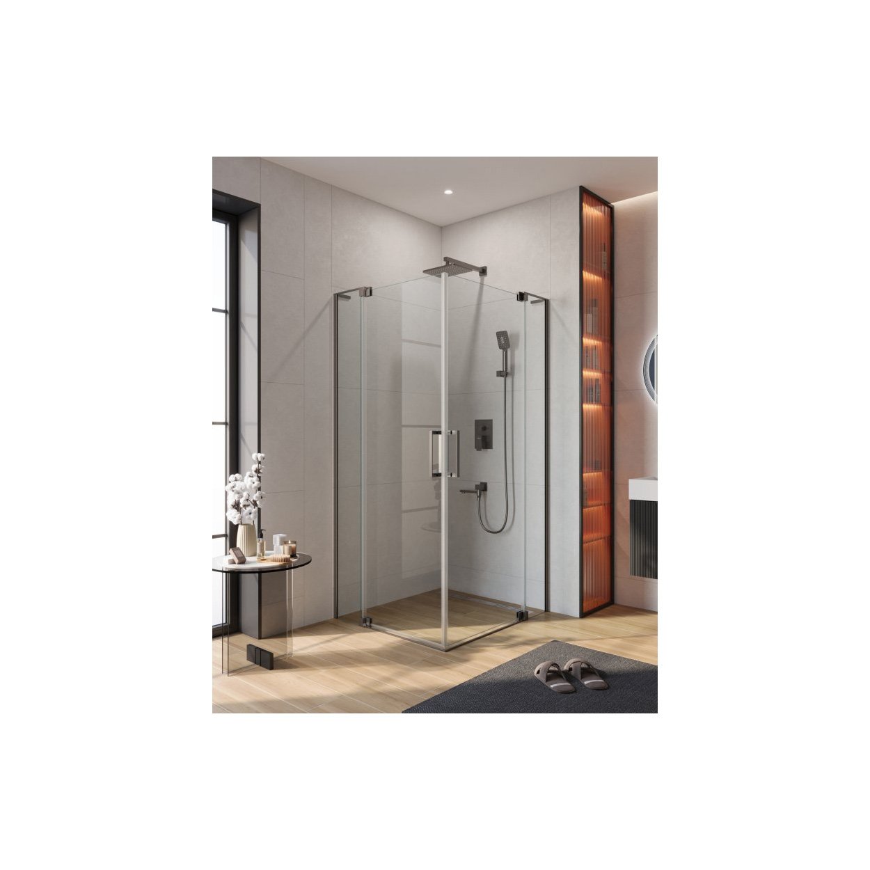 Душевой уголок Cezares (Цезарис) SLIDER-AH-2-80/90-90/100-C-GM цвет профиля оружейная сталь, стекло прозрачное 8 мм 90х195х100 см