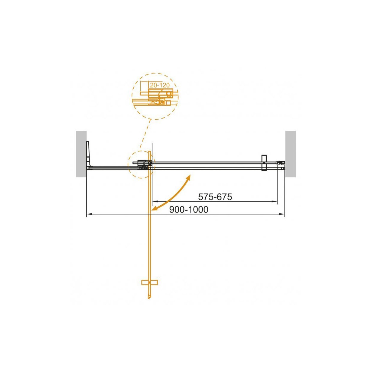 Душевая дверь Cezares (Цезарис) SLIDER-B-1-90/100-GRIGIO-BORO цвет профиля золото, стекло прозрачное 8 мм 195х100 см