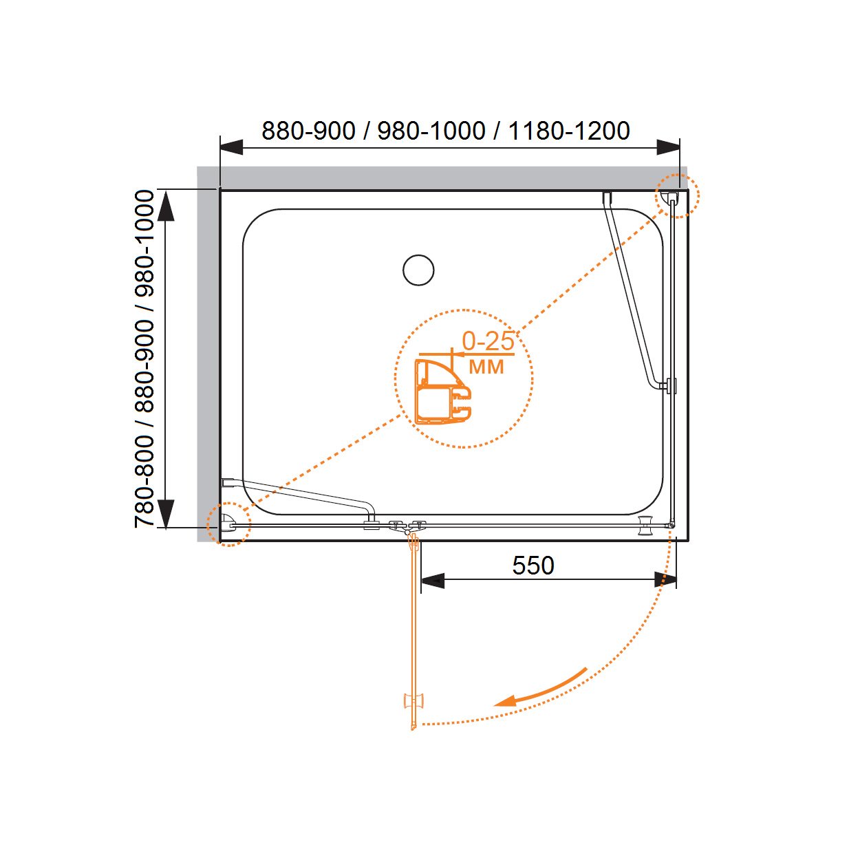 Душевая дверь Cezares (Цезарис) VERONA-W-B-12-120-P-Cr-R цвет профиля хром, стекло матовое 6 мм 195х120 см