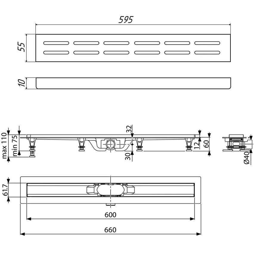 Душевой лоток Timo (Тимо) Super Plast 600 SP10600-DG10600 с порогами и вставкой DG10