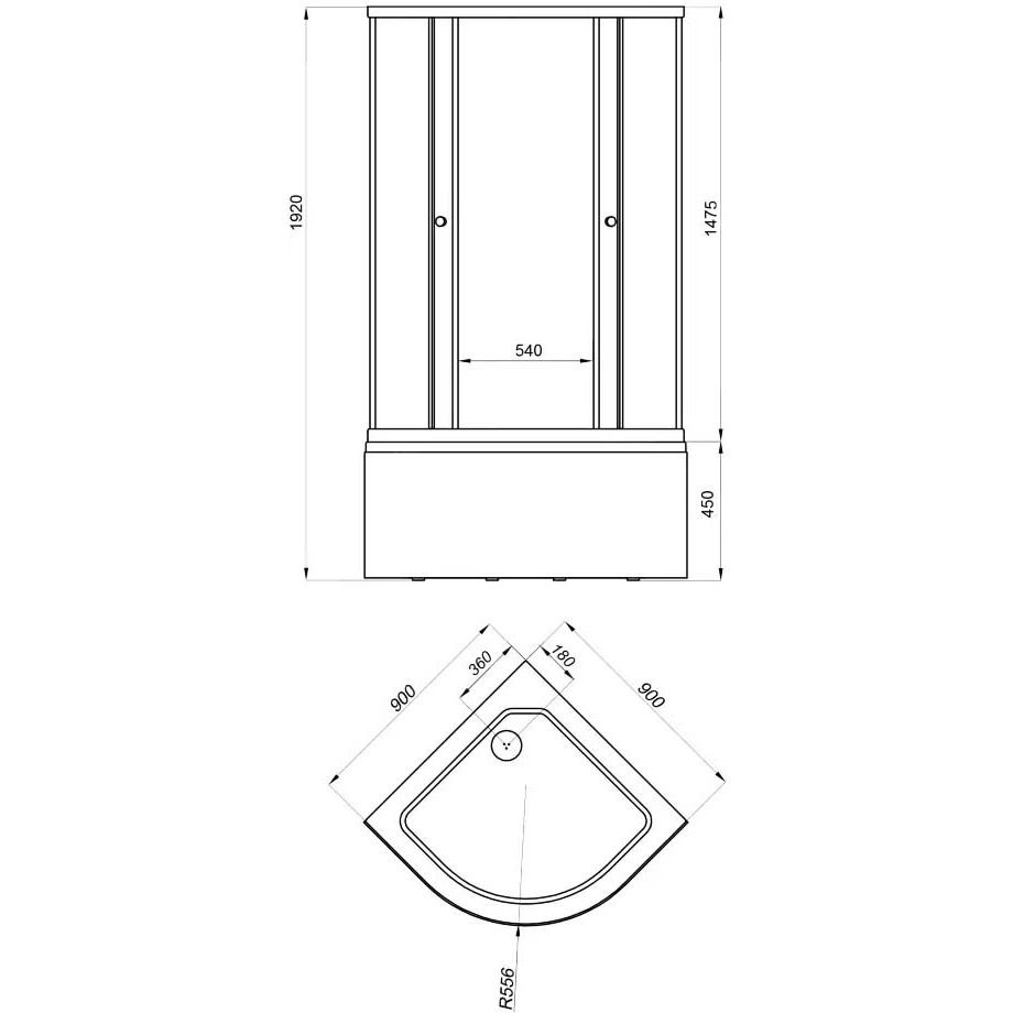 Душевой уголок Тритон (Triton) Полосы 900х900х1920 мм, прозрачный,с рисунком 4 мм, профиль белый (Щ0000061799) Б (5 мест+сифон D50)