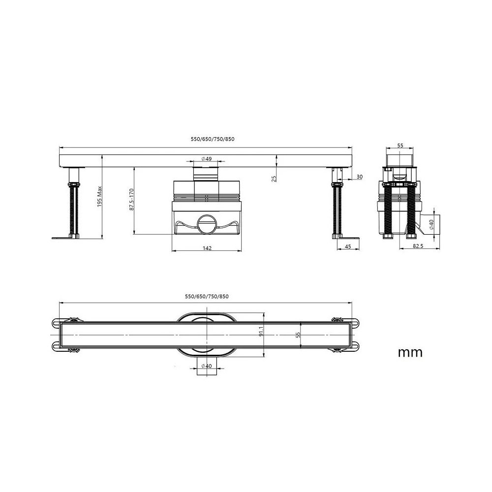 Душевой трап Allen Brau Priority 55 см, 9.50019.MG, графит брашированный