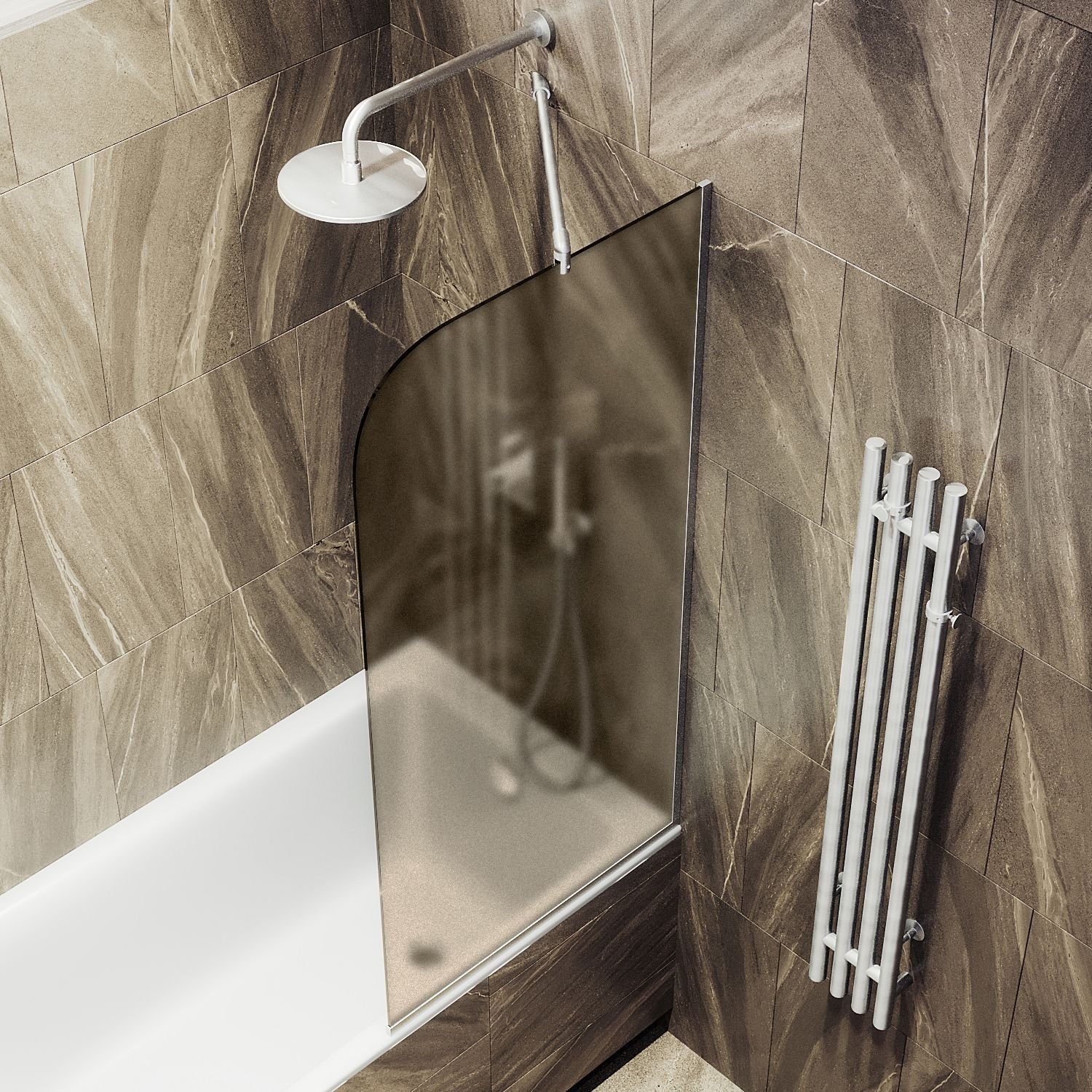 Шторка для ванны в узком профиле Maybahglass (Майбахгласс) 1400х600 мм, стекло Бронза матовая , профиль Хром матовый MGV-74-5у