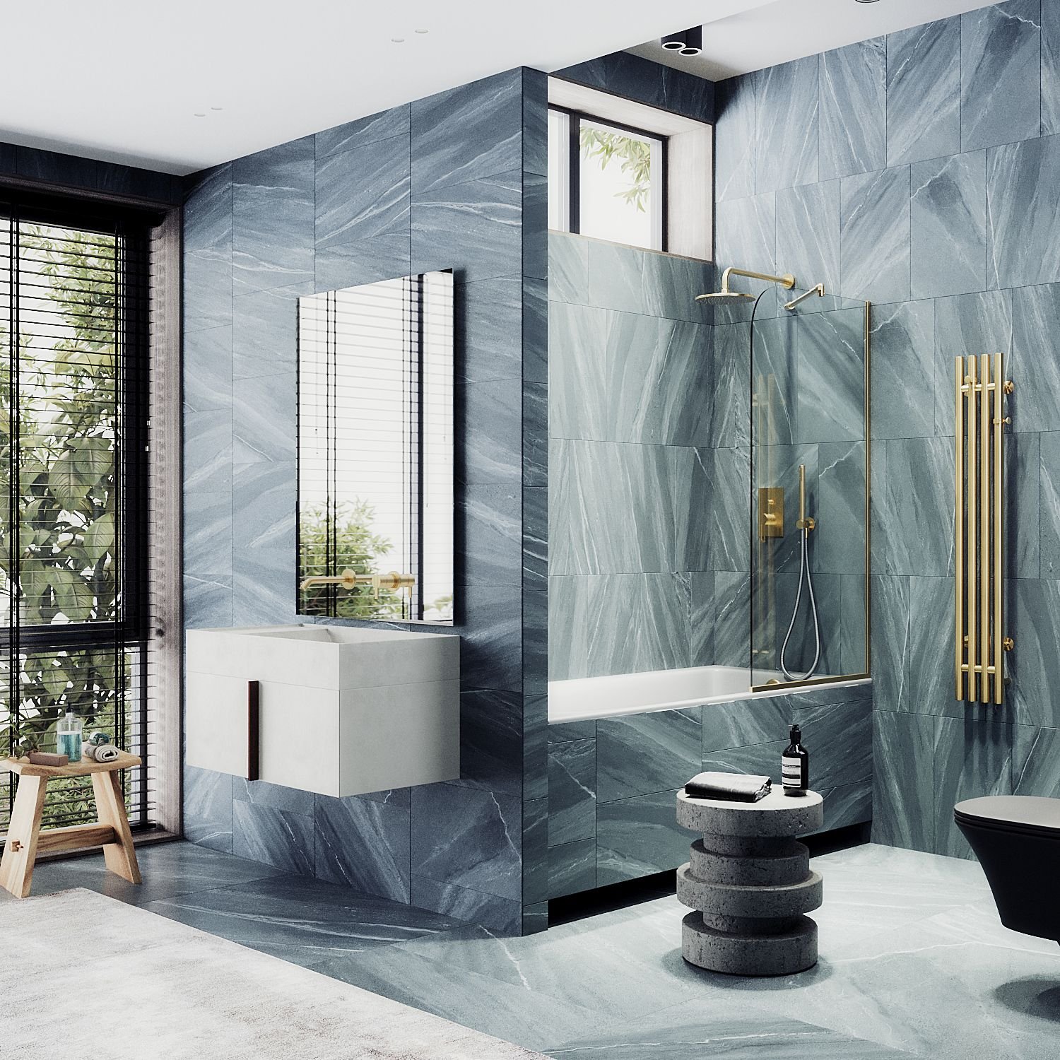 Шторка для ванны в узком профиле Maybahglass (Майбахгласс) 1400х700 мм, стекло Бесцветное , профиль Золото MGV-63-3у