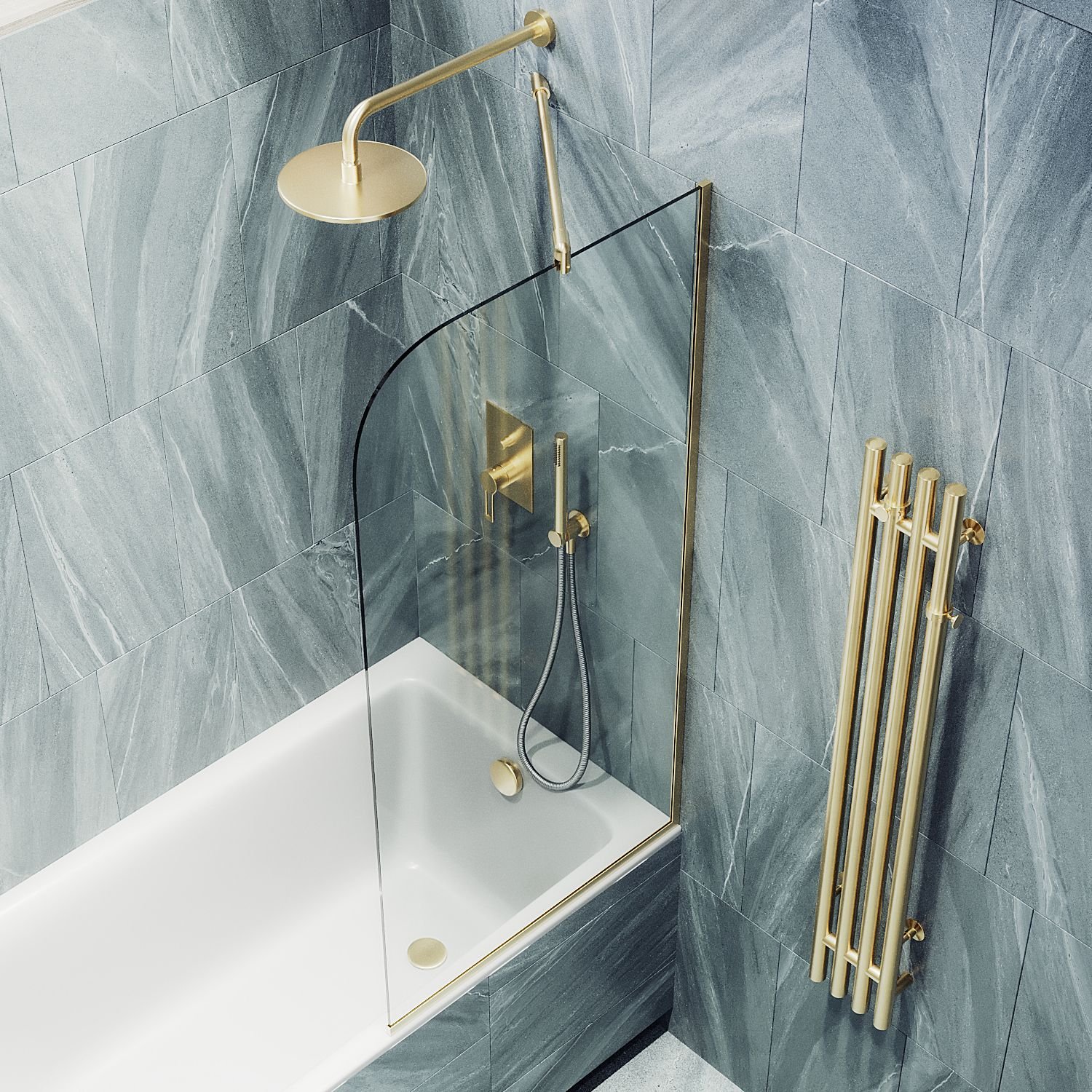 Шторка для ванны в узком профиле Maybahglass 1400х800 мм, стекло Бесцветное , профиль Золото MGV-64-3у