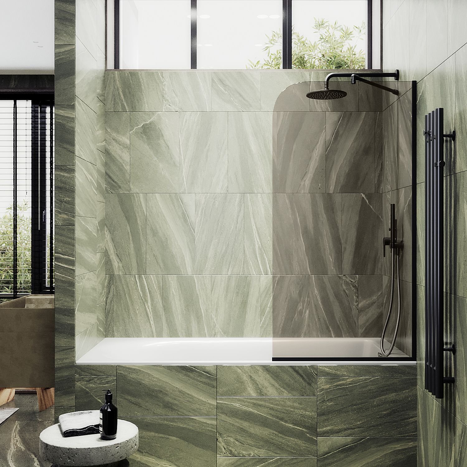 Шторка для ванны в узком профиле Maybahglass (Майбахгласс) 1400х900 мм, стекло Бронза , профиль Черный MGV-71-6у