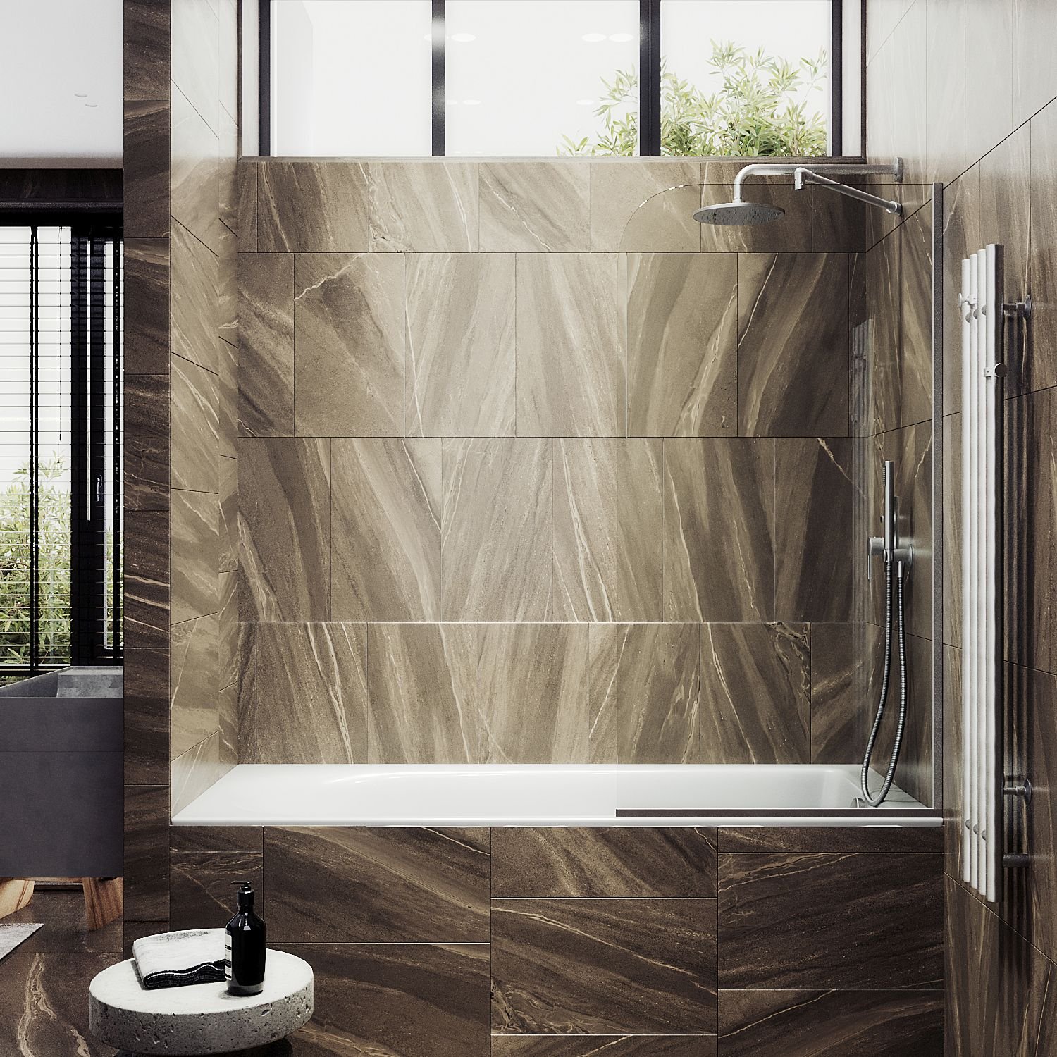 Шторка для ванны в узком профиле Maybahglass (Майбахгласс) 1400х900 мм, стекло Бесцветное , профиль Хром матовый MGV-65-5у