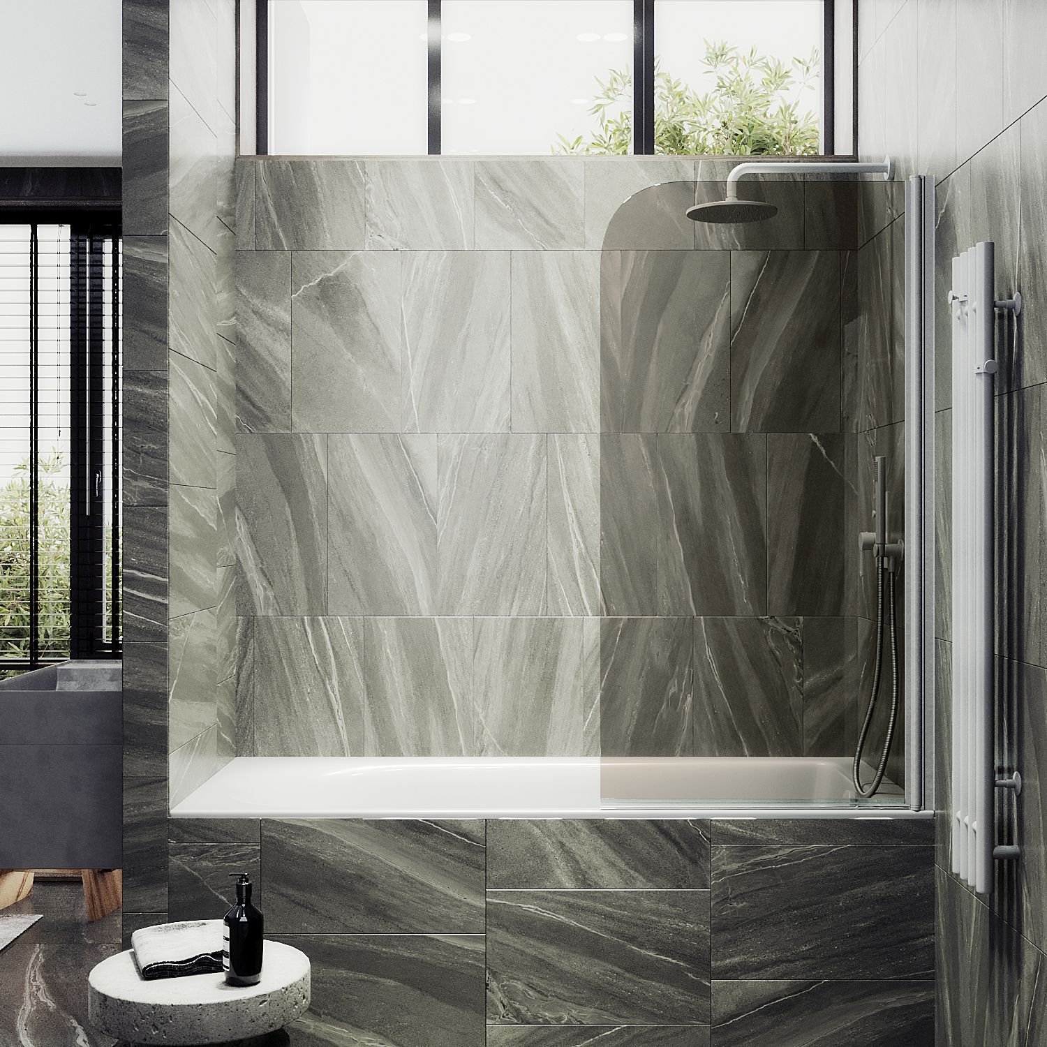 Шторка для ванны Maybahglass (Майбахгласс) поворотная на монопетле 1400х400 мм, стекло Бронза , профиль Белый MGV-601-1