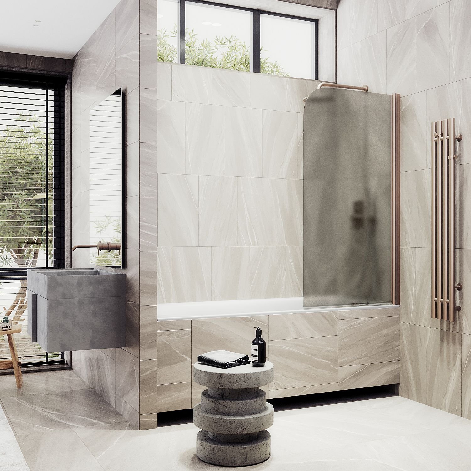 Шторка для ванны Maybahglass (Майбахгласс) поворотная на монопетле 1400х400 мм, стекло Бронза матовая , профиль Бронза MGV-602-2