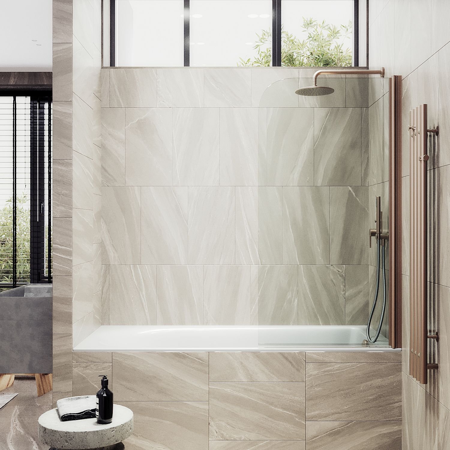 Шторка для ванны Maybahglass (Майбахгласс) поворотная на монопетле 1400х400 мм, стекло Бесцветное , профиль Бронза MGV-596-2