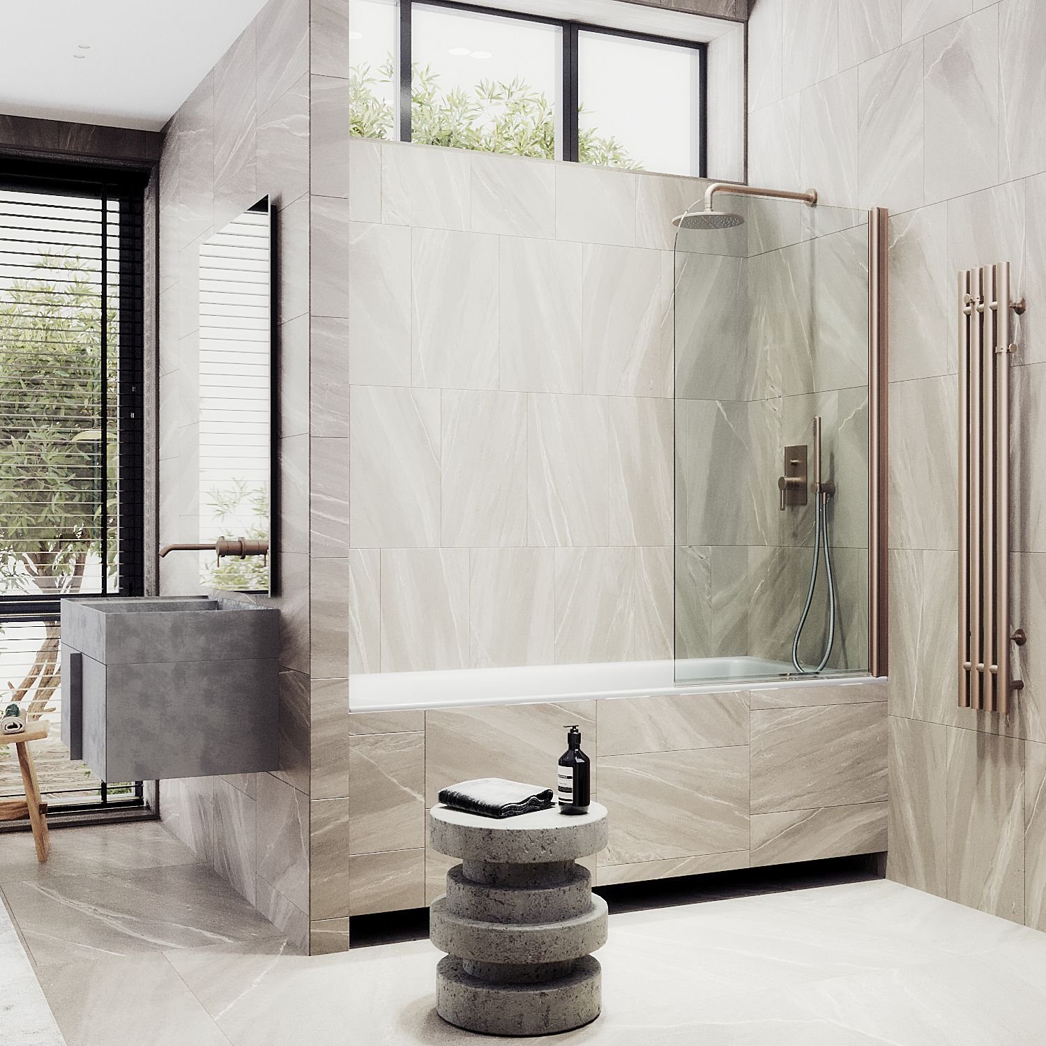 Шторка для ванны Maybahglass (Майбахгласс) поворотная на монопетле 1400х500 мм, стекло Бесцветное , профиль Бронза MGV-597-2