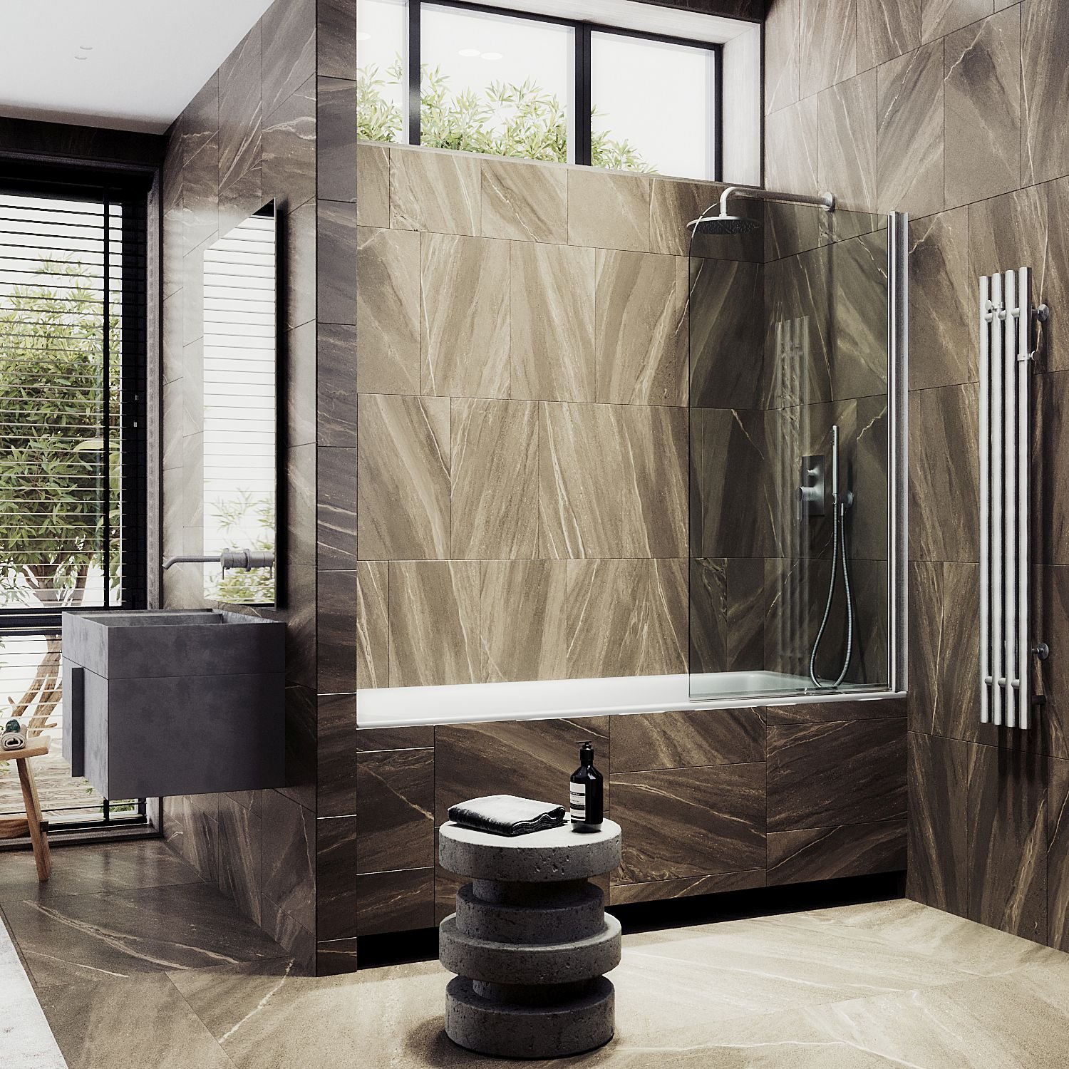 Шторка для ванны Maybahglass (Майбахгласс) поворотная на монопетле 1400х500 мм, стекло Бесцветное , профиль Хром матовый MGV-597-5