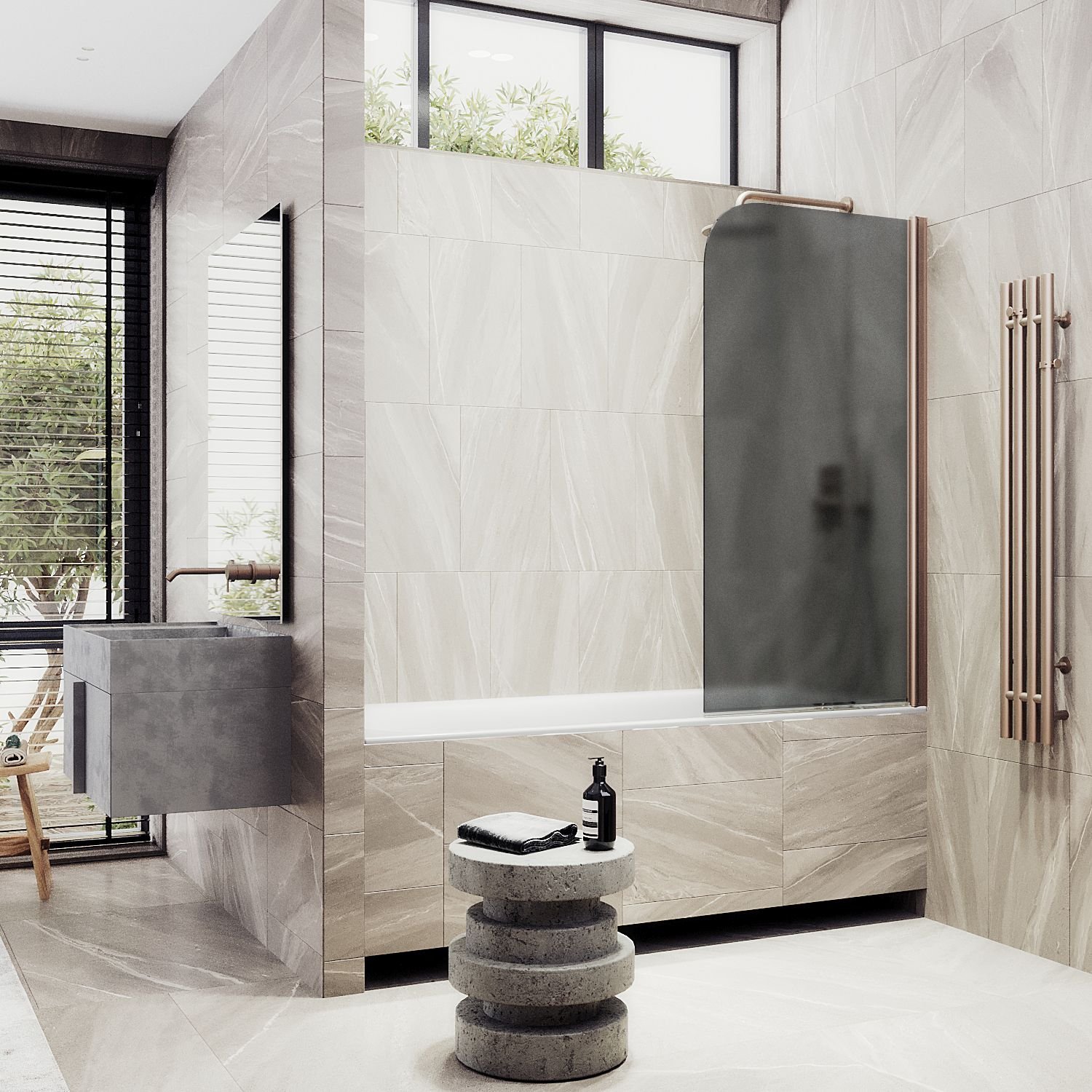 Шторка для ванны Maybahglass (Майбахгласс) поворотная на монопетле 1400х500 мм, стекло Графит матовый , профиль Бронза MGV-609-2