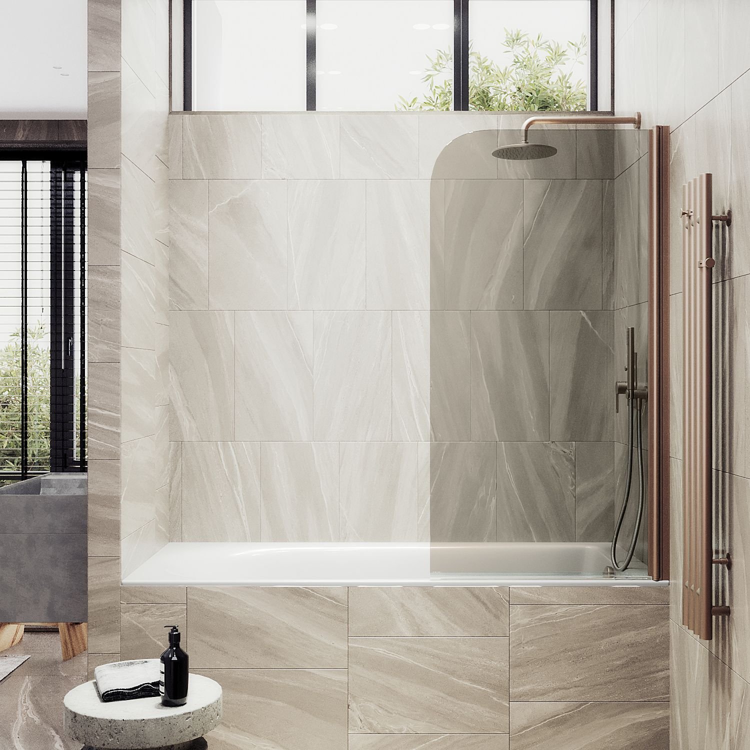 Шторка для ванны Maybahglass (Майбахгласс) поворотная на монопетле 1400х600 мм, стекло Бронза , профиль Бронза MGV-611-2