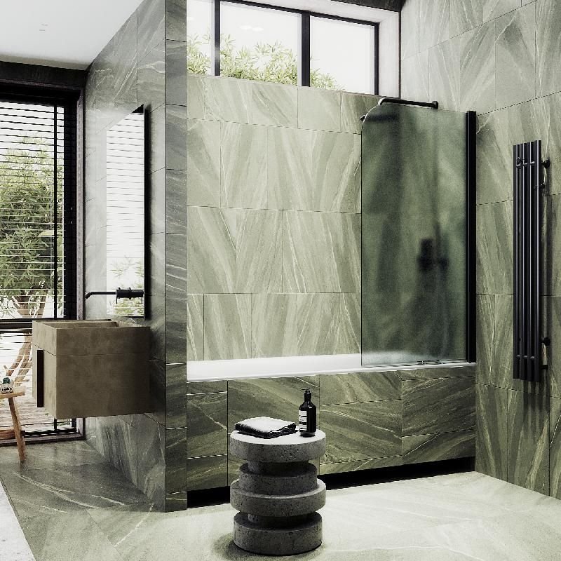 Шторка для ванны Maybahglass (Майбахгласс) поворотная на монопетле 1400х700 мм, стекло Сатин , профиль Черный MGV-620-6