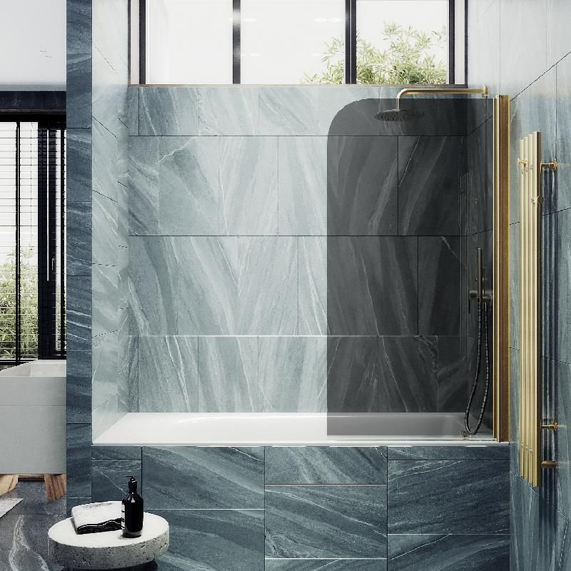 Шторка для ванны Maybahglass (Майбахгласс) поворотная на монопетле 1400х700 мм, стекло Графит , профиль Золото MGV-618-3