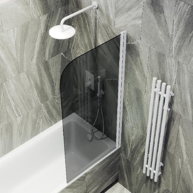 Шторка для ванны Maybahglass (Майбахгласс) поворотная на монопетле 1400х700 мм, стекло Графит , профиль Белый MGV-618-1