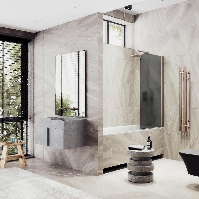 Шторка для ванны Maybahglass (Майбахгласс) поворотная на монопетле 1400х700 мм, стекло Графит матовый , профиль Бронза MGV-619-2