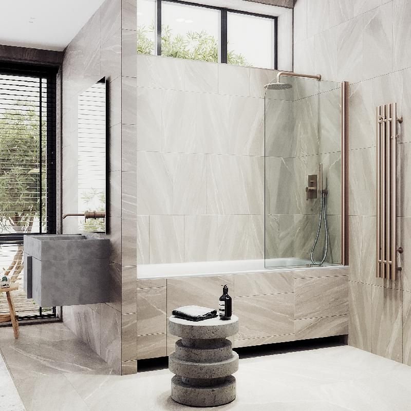 Шторка для ванны Maybahglass (Майбахгласс) поворотная на монопетле 1400х800 мм, стекло Бесцветное , профиль Бронза MGV-600-2