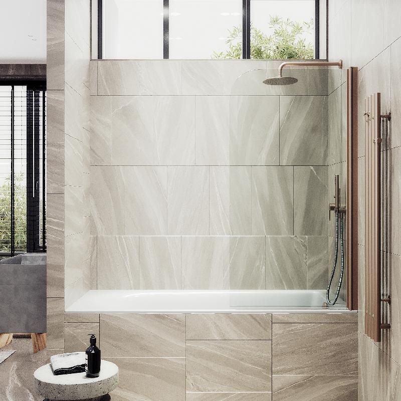 Шторка для ванны Maybahglass (Майбахгласс) поворотная на монопетле 1400х800 мм, стекло Бесцветное , профиль Бронза MGV-600-2