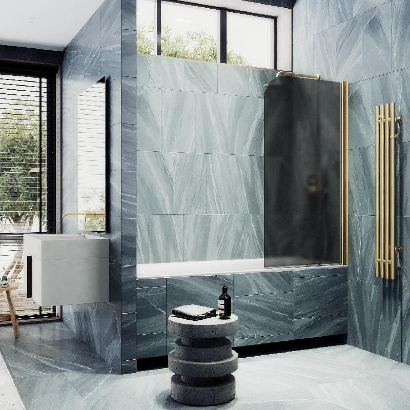 Шторка для ванны Maybahglass (Майбахгласс) поворотная на монопетле 1400х800 мм, стекло Графит матовый , профиль Золото MGV-624-3