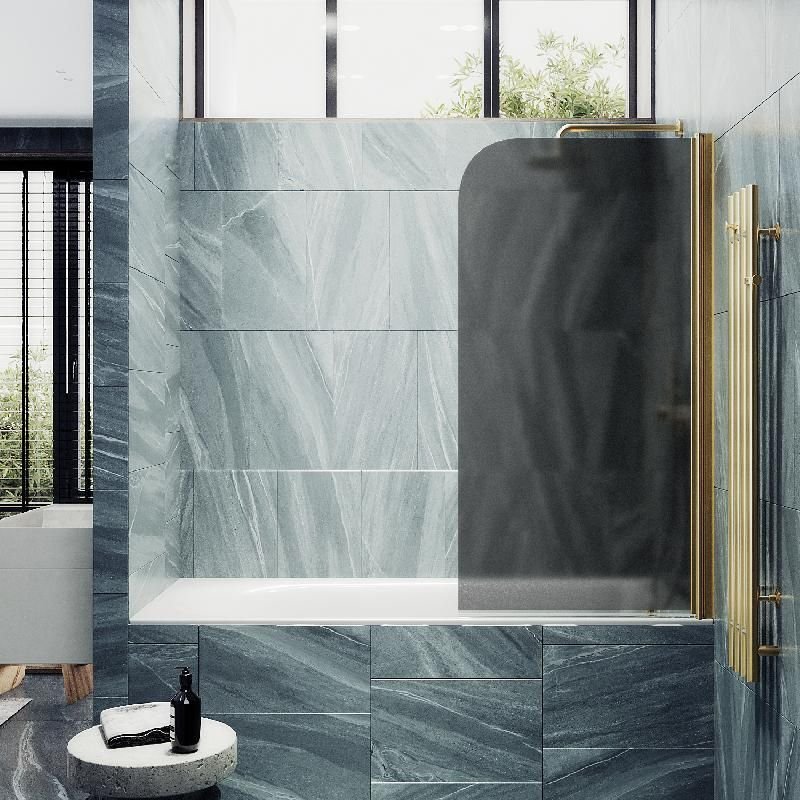 Шторка для ванны Maybahglass (Майбахгласс) поворотная на монопетле 1400х800 мм, стекло Графит матовый , профиль Золото MGV-624-3