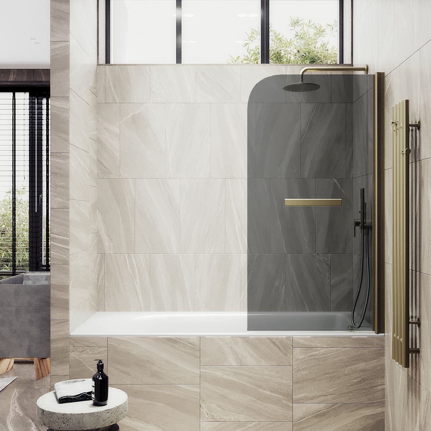 Шторка душевая Maybahglass (Майбахгласс) поворотная на монопетле 1400х700 мм, стекло 6 мм Графит +Полотенцедержатель MGV-785-2