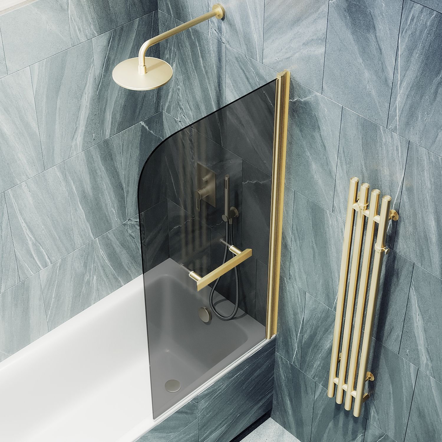 Шторка душевая Maybahglass (Майбахгласс) поворотная на монопетле 1400х800 мм, стекло 6 мм Графит +Полотенцедержатель MGV-791-3