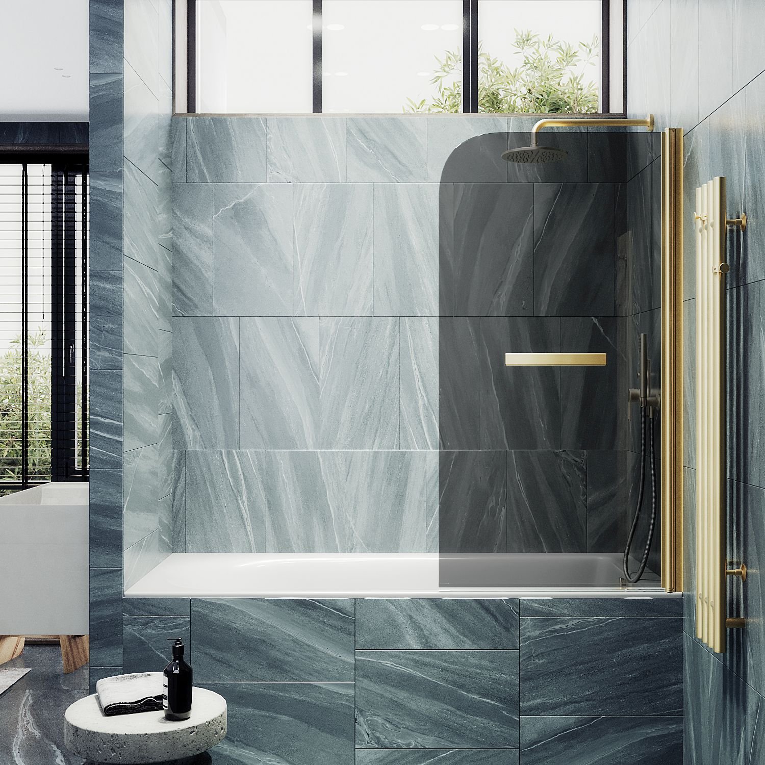 Шторка душевая Maybahglass (Майбахгласс) поворотная на монопетле 1400х800 мм, стекло 6 мм Графит +Полотенцедержатель MGV-791-3