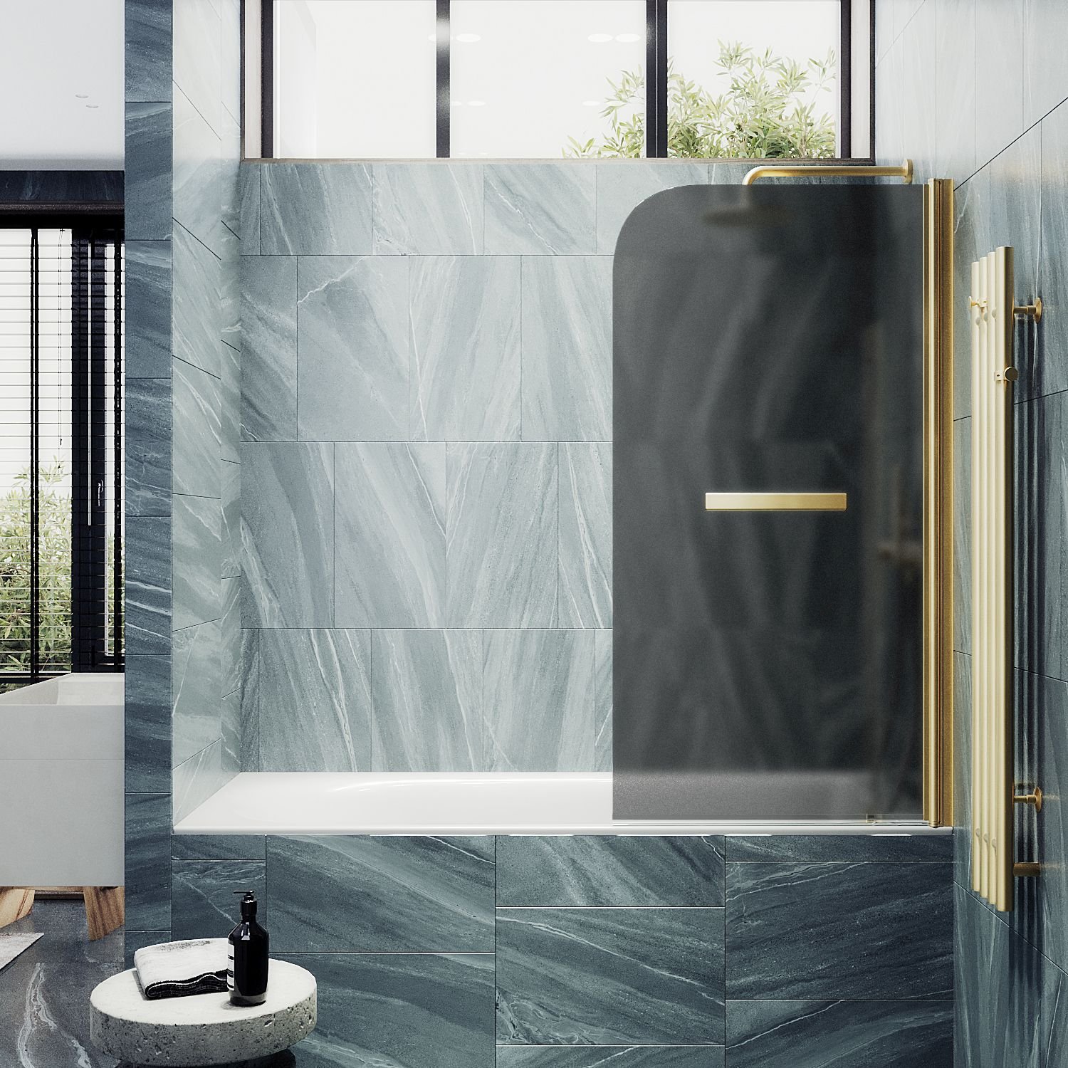 Шторка душевая Maybahglass (Майбахгласс) поворотная на монопетле 1400х800 мм, стекло 6 мм Графит матовый +Полотенцедержатель MGV-792-3