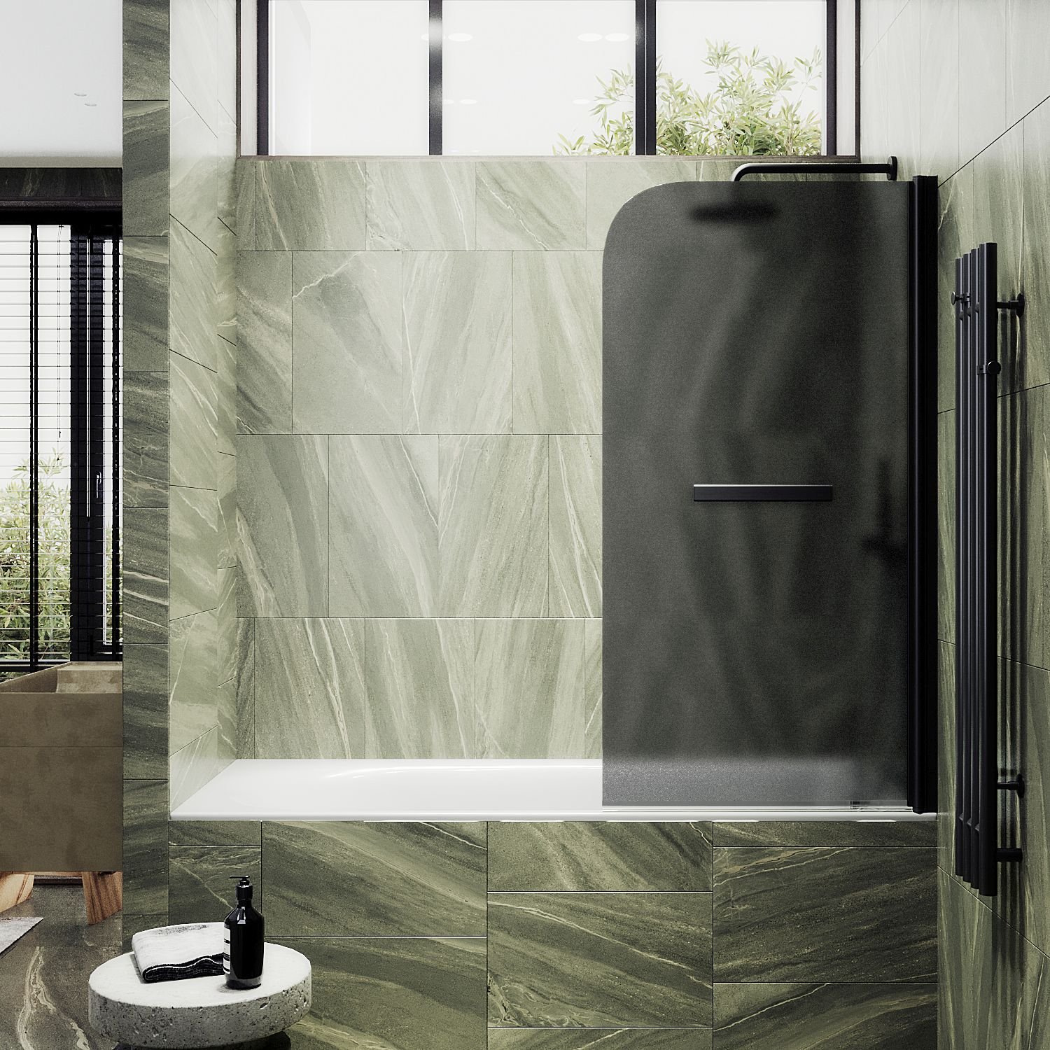 Шторка душевая Maybahglass (Майбахгласс) поворотная на монопетле 1400х800 мм, стекло 6 мм Графит матовый +Полотенцедержатель MGV-792-6