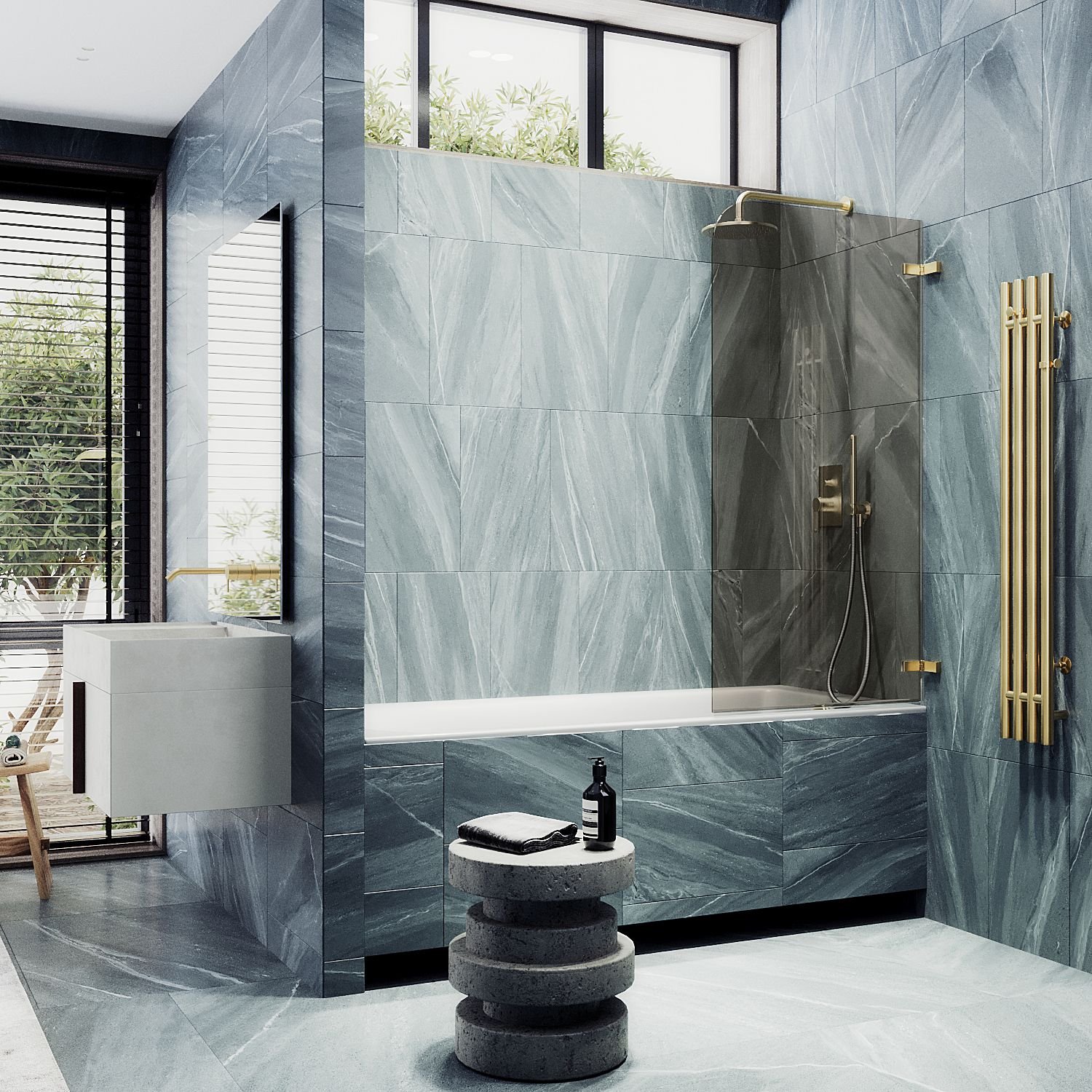 Шторка душевая Maybahglass (Майбахгласс) поворотная на петлях 1400х705 мм, стекло 6 мм Бронза матовая MGV-652-3