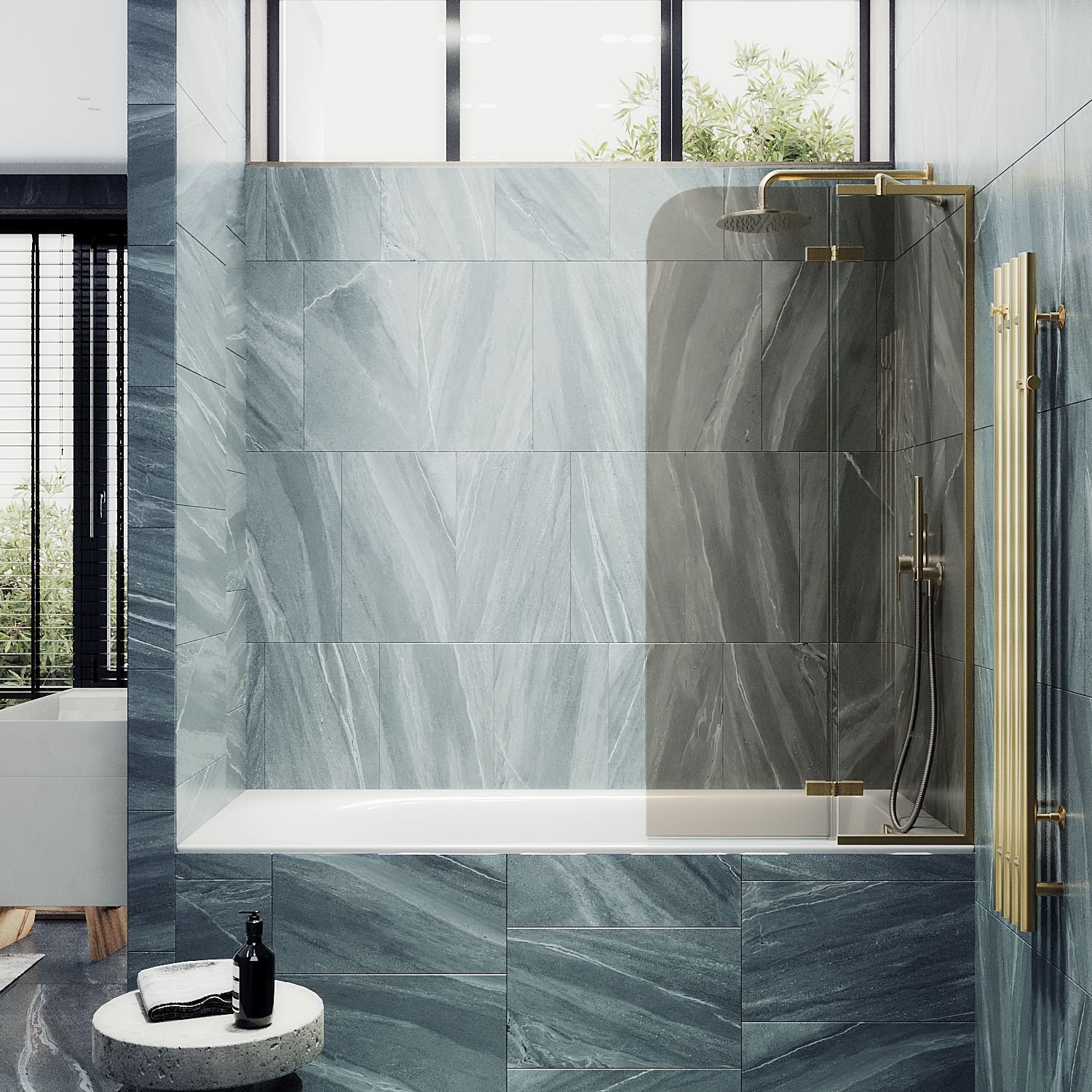 Шторка душевая Maybahglass (Майбахгласс) поворотная с добором 1400х690 мм, стекло 6 мм Бронза MGV-657-3