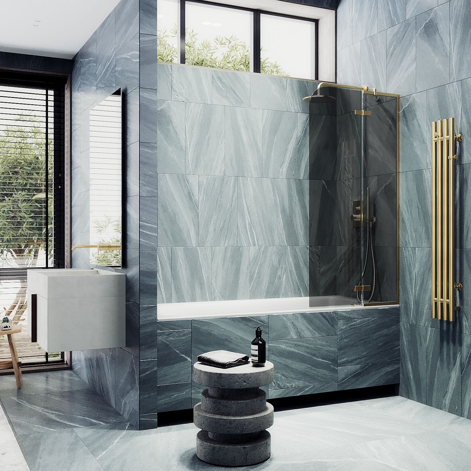 Шторка душевая Maybahglass (Майбахгласс) поворотная с добором 1400х990 мм, стекло 6 мм Графит MGV-918-3