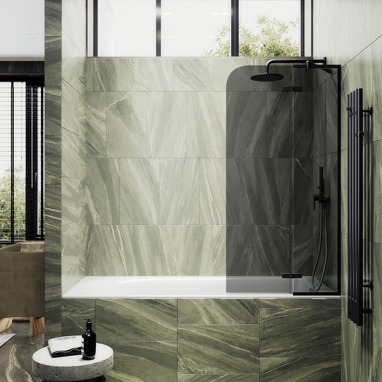 Шторка душевая Maybahglass (Майбахгласс) поворотная с добором 1400х990 мм, стекло 6 мм Графит MGV-918-6