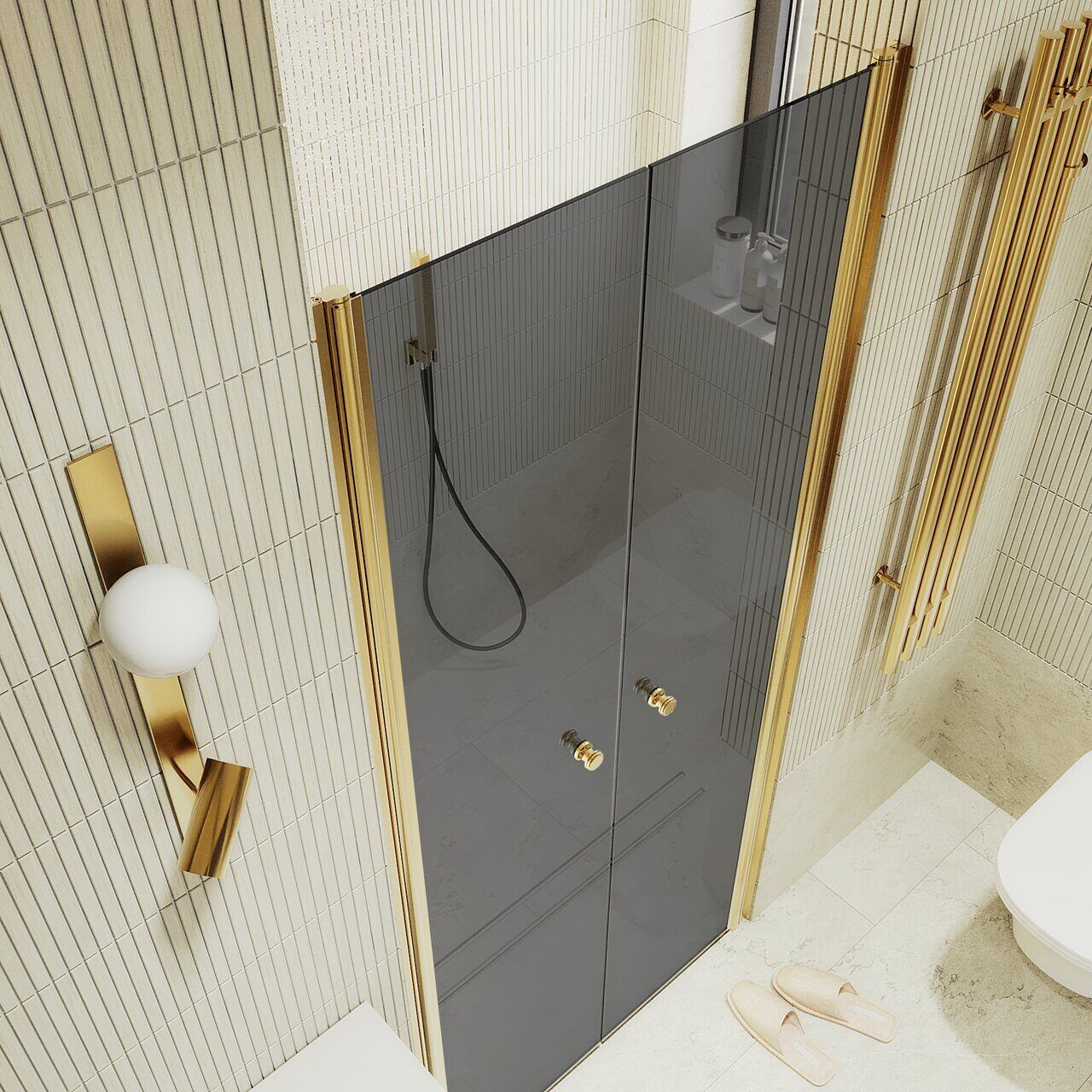 Душевая дверь двустворчатая на монопетлях Maybahglass (Майбахгласс) 1980х1200 мм, стекло 6 мм Графит MGD-430-3